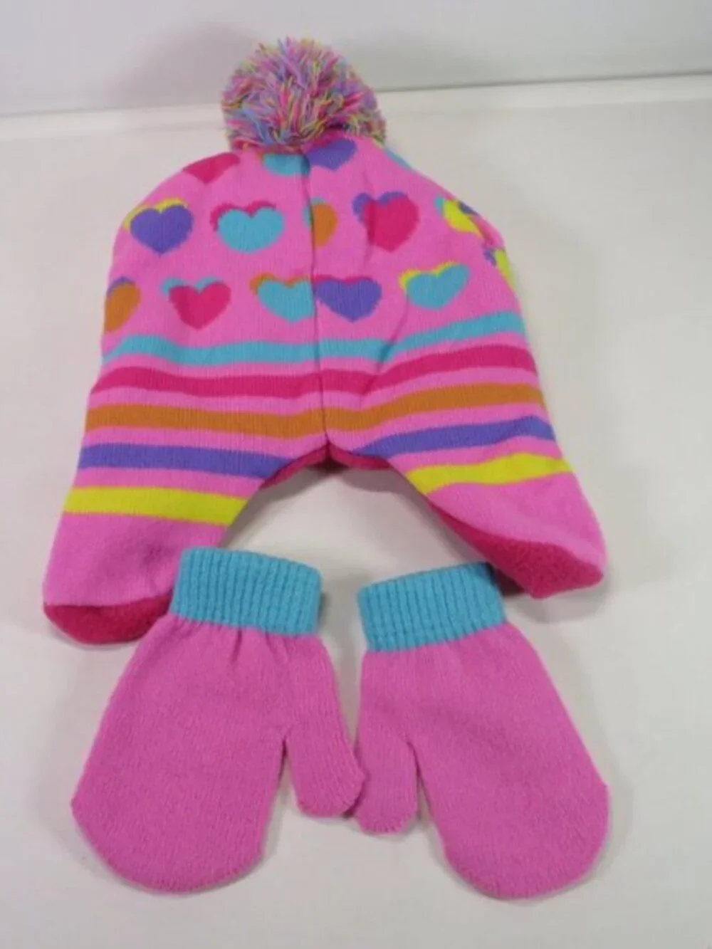 Nickelodeon Paw Patrol Girls Fleece Lined Beanie Earflap Hat & Mittens Set Pink